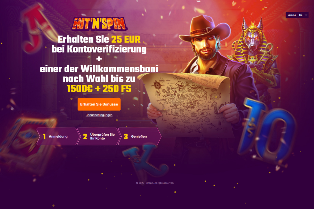 Hit'n'Spin 25 Euro Bonus ohne Einzahlung Screenshot